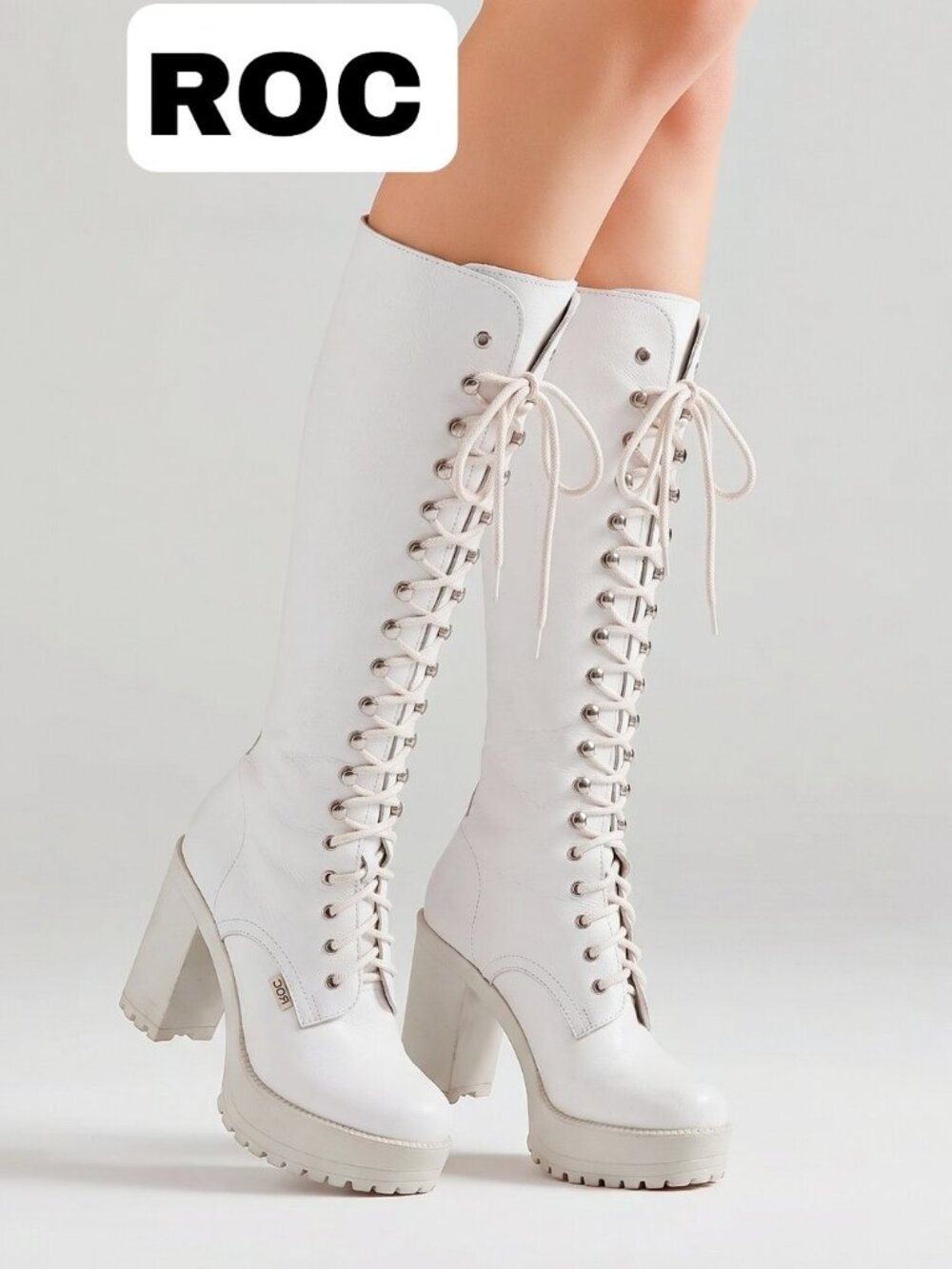 ROC Boots Australia Lash Platform Womens 9 40 Tall White Leather Lace Up Boots